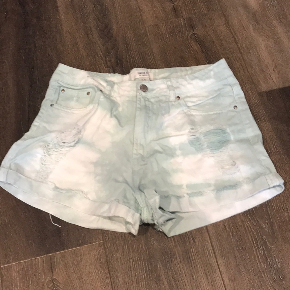 Tie dye denim shorts